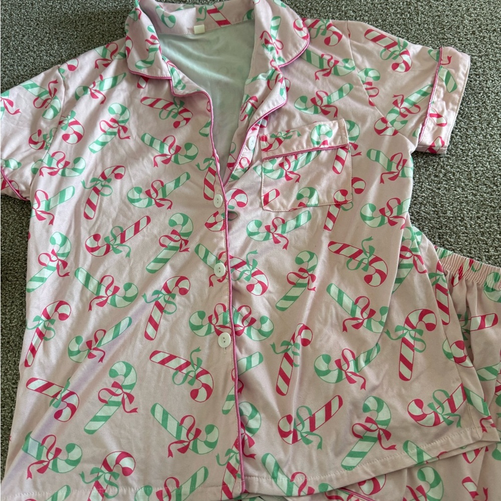 Pink Candy Cane Short Pajama Set